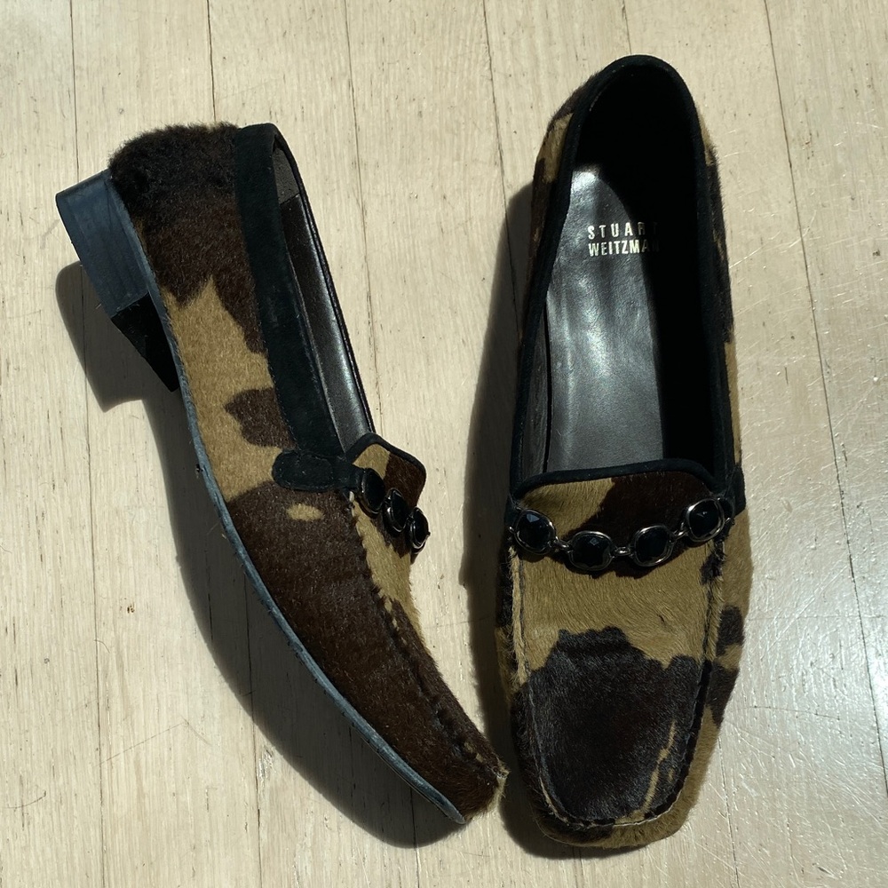 Worn 2x Stuart Weitzman Fur Loafers w Gems Sz 9.5